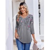 Zeagoo 3/4 Length Sleeve Womens Tops V Neck Pleated Boho Floral Blouses(Boho Hf36)