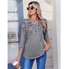 Zeagoo 3/4 Length Sleeve Womens Tops V Neck Pleated Boho Floral Blouses(Boho Hf36)