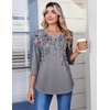 Zeagoo 3/4 Length Sleeve Womens Tops V Neck Pleated Boho Floral Blouses(Boho Hf36)