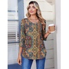 Zeagoo 3/4 Length Sleeve Womens Tops V Neck Pleated Boho Floral Blouses(Boho Mz721)