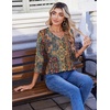 Zeagoo 3/4 Length Sleeve Womens Tops V Neck Pleated Boho Floral Blouses(Boho Mz721)