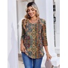 Zeagoo 3/4 Length Sleeve Womens Tops V Neck Pleated Boho Floral Blouses(Boho Mz721)