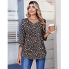 Zeagoo 3/4 Length Sleeve Womens Tops V Neck Pleated Boho Floral Blouses(Floral Black)