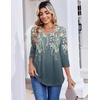Zeagoo 3/4 Length Sleeve Womens Tops V Neck Pleated Boho Floral Blouses(Floral Grey Green)