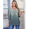 Zeagoo 3/4 Length Sleeve Womens Tops V Neck Pleated Boho Floral Blouses(Floral Grey Green)