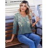 Zeagoo 3/4 Length Sleeve Womens Tops V Neck Pleated Boho Floral Blouses(Floral Grey Green)
