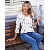 Zeagoo 3/4 Length Sleeve Womens Tops V Neck Pleated Boho Floral Blouses(Floral White)
