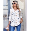 Zeagoo 3/4 Length Sleeve Womens Tops V Neck Pleated Boho Floral Blouses(Floral White)