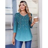 Zeagoo 3/4 Length Sleeve Womens Tops V Neck Pleated Boho Floral Blouses(Leaf Green)