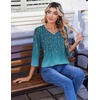 Zeagoo 3/4 Length Sleeve Womens Tops V Neck Pleated Boho Floral Blouses(Leaf Green)