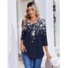 Zeagoo 3/4 Length Sleeve Womens Tops V Neck Pleated Boho Floral Blouses(Leaf Navy)