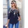 Zeagoo 3/4 Length Sleeve Womens Tops V Neck Pleated Boho Floral Blouses(Leaf Navy)