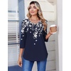 Zeagoo 3/4 Length Sleeve Womens Tops V Neck Pleated Boho Floral Blouses(Leaf Navy)