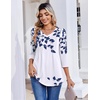 Zeagoo 3/4 Length Sleeve Womens Tops V Neck Pleated Boho Floral Blouses(Leaf White)