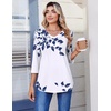 Zeagoo 3/4 Length Sleeve Womens Tops V Neck Pleated Boho Floral Blouses(Leaf White)