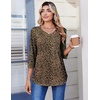 Zeagoo 3/4 Length Sleeve Womens Tops V Neck Pleated Boho Floral Blouses(Leopard)