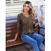 Zeagoo 3/4 Length Sleeve Womens Tops V Neck Pleated Boho Floral Blouses(Leopard)