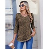 Zeagoo 3/4 Length Sleeve Womens Tops V Neck Pleated Boho Floral Blouses(Leopard)