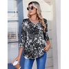 Zeagoo 3/4 Length Sleeve Womens Tops V Neck Pleated Boho Floral Blouses(Multicolor 273)
