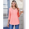Zeagoo 3/4 Length Sleeve Womens Tops V Neck Pleated Boho Floral Blouses(Pink)