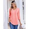 Zeagoo 3/4 Length Sleeve Womens Tops V Neck Pleated Boho Floral Blouses(Pink)