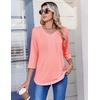 Zeagoo 3/4 Length Sleeve Womens Tops V Neck Pleated Boho Floral Blouses(Pink)