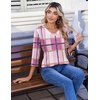Zeagoo 3/4 Length Sleeve Womens Tops V Neck Pleated Boho Floral Blouses(Pink Plaid)