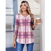 Zeagoo 3/4 Length Sleeve Womens Tops V Neck Pleated Boho Floral Blouses(Pink Plaid)