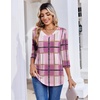 Zeagoo 3/4 Length Sleeve Womens Tops V Neck Pleated Boho Floral Blouses(Pink Plaid)