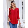 Zeagoo 3/4 Length Sleeve Womens Tops V Neck Pleated Boho Floral Blouses(Pure Red)