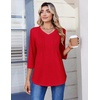 Zeagoo 3/4 Length Sleeve Womens Tops V Neck Pleated Boho Floral Blouses(Pure Red)
