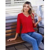 Zeagoo 3/4 Length Sleeve Womens Tops V Neck Pleated Boho Floral Blouses(Pure Red)