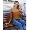 Zeagoo 3/4 Length Sleeve Womens Tops V Neck Pleated Boho Floral Blouses(Striped 398)