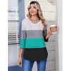 Zeagoo 3/4 Length Sleeve Womens Tops V Neck Pleated Boho Floral Blouses(Striped 595)