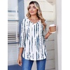 Zeagoo 3/4 Length Sleeve Womens Tops V Neck Pleated Boho Floral Blouses(White Blue)