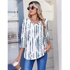 Zeagoo 3/4 Length Sleeve Womens Tops V Neck Pleated Boho Floral Blouses(White Blue)