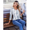 Zeagoo 3/4 Length Sleeve Womens Tops V Neck Pleated Boho Floral Blouses(White Blue)