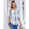 Zeagoo 3/4 Length Sleeve Womens Tops V Neck Pleated Boho Floral Blouses(White Blue)