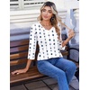 Zeagoo 3/4 Length Sleeve Womens Tops V Neck Pleated Boho Floral Blouses(White Striped 599)