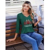 Zeagoo 3/4 Length Sleeve Womens Tops V Neck Pleated Boho Floral Blouses(Xmas Prints)