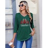 Zeagoo 3/4 Length Sleeve Womens Tops V Neck Pleated Boho Floral Blouses(Xmas Prints)