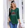 Zeagoo 3/4 Length Sleeve Womens Tops V Neck Pleated Boho Floral Blouses(Xmas Prints)