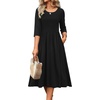 Zeagoo 3/4 Sleeve Women’s Dress Casual Aline Summer Fall Midi Long Dresses(01-black)