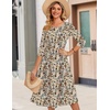 Zeagoo 3/4 Sleeve Women’s Dress Casual Aline Summer Fall Midi Long Dresses(Apricot Floral)