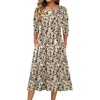 Zeagoo 3/4 Sleeve Women’s Dress Casual Aline Summer Fall Midi Long Dresses(Apricot Floral)