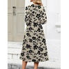Zeagoo 3/4 Sleeve Women’s Dress Casual Aline Summer Fall Midi Long Dresses(Beige +Black Floral)