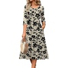 Zeagoo 3/4 Sleeve Women’s Dress Casual Aline Summer Fall Midi Long Dresses(Beige +Black Floral)