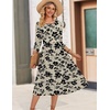 Zeagoo 3/4 Sleeve Women’s Dress Casual Aline Summer Fall Midi Long Dresses(Beige +Black Floral)