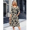 Zeagoo 3/4 Sleeve Women’s Dress Casual Aline Summer Fall Midi Long Dresses(Beige +Black Floral)