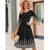Zeagoo 3/4 Sleeve Women’s Dress Casual Aline Summer Fall Midi Long Dresses(Black Boho Print)